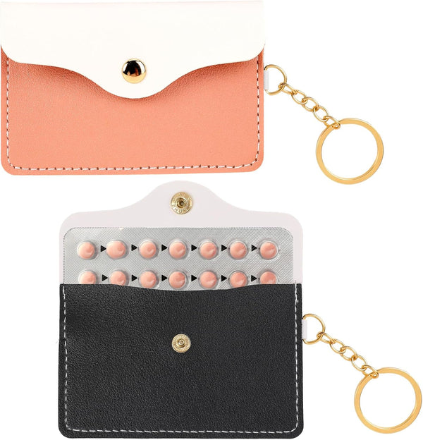 Mozeat Lens 2 Pack Birth Control Pill Case Sleeve Packet PU Leather Wallet Pill