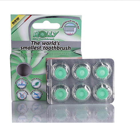 STRB 6pcs/pack Smallest toothbrush - Rolly Brush Mint Flavor Portable Disposable Mini carry Chewing type toothbrush