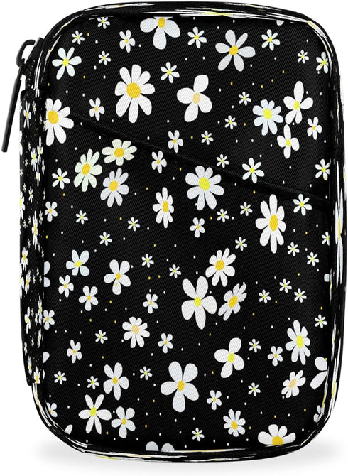 Skerhhux Flower Chrysanthemum Black Pill Case Travel Pill Organizer Weekly 7 Day Portable