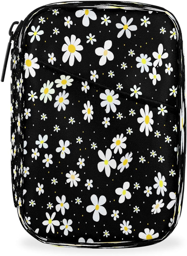 Skerhhux Flower Chrysanthemum Black Pill Case Travel Pill Organizer Weekly 7 Day Portable