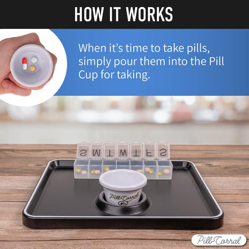 Pill Corral Home Medication Management Tray, Anti-Roll Design for Daily Pills and Pill Organizers