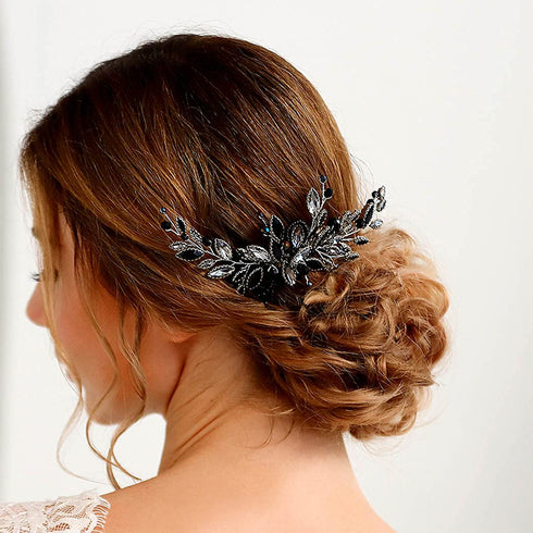 Yean Decorative Black Hair Comb with Baroque Rhinestones, Hair Accessories Headpiece for Women