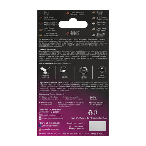 Mina ibrow Hair Color | Natural Spot Coloring Hair Tinting Powder, Water and Smudge Proof, No Ammonia, No Lead, Black