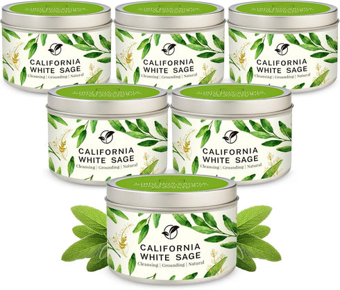 Sage Candle Gift Set, 6-Pack 6oz Natural Soy Wax Aromatherapy Scented Candles,