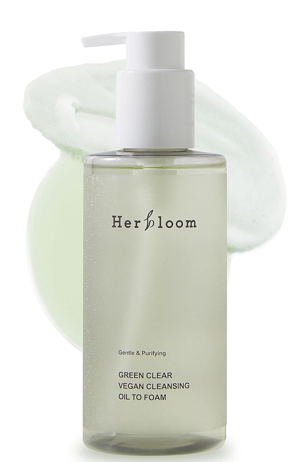 herbloom Green Clear Vegan Cleansing Oil to Foam - Korean Cleanser, pH Balanced Mild Foam Cleanser, 6.76 fl. oz.