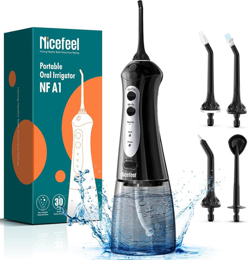 Nicefeel Water Dental Flosser - Portable Oral Irrigator, 3 Modes, 300ML Tank, IPX7 Waterproof, for Tonsil Stone