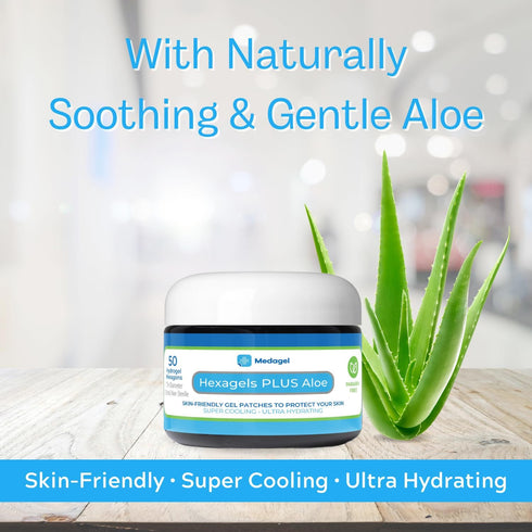 Hexagels Plus Aloe Vera Hydrogel Pads, Blister Prevention and Treatment, Instant Cooling Relief, 50ct Hexagon Pads