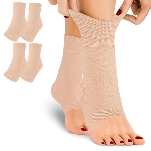 Ankle Brace Compression Sleeves Open Toe Compression Socks 8-15mmHg for Women Men, Beige L/XL