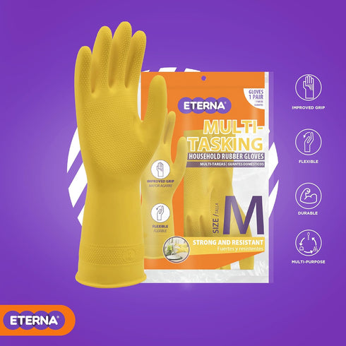 ETERNA Multitasking Gloves, Size M - Gloves for Kitchen, Laundry, Household Cleaning, 1.9 Oz (Pack of 4)