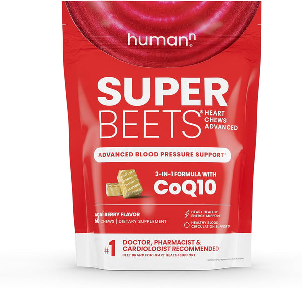 humanN SuperBeets Heart Chews - 100mg CoQ10 with Beetroot & Grape Seed Extract, 60 Count