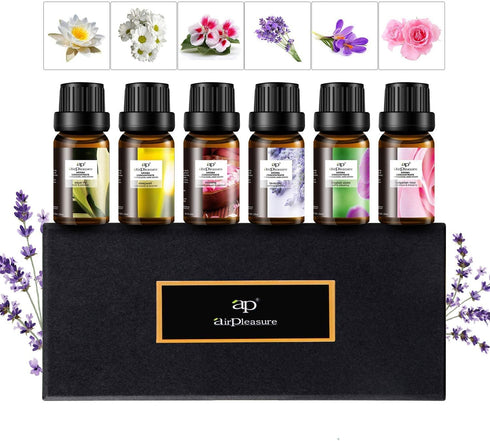 Floral Essential Oil Set - 6x10ml Aromatherapy Gift Kit for Diffuser, Humidifier, DIY Candle