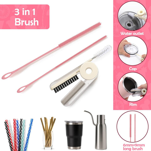 Set Mity rain Silicone Straw Cleaner Brush Includes Straw Cleaner for Stanley Cups, Long Brush and Cup Lid Wash, All