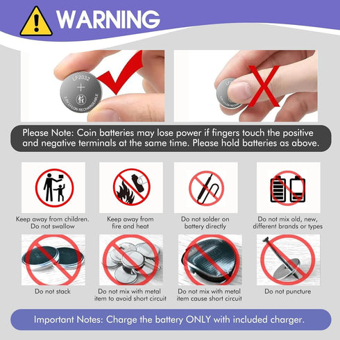 volkate 2032 CR2032 5 Pack LF2032 3V ML2032, DL2032, CR2032H, BR2032 Rechargeable Battery with Charger, Lithium Coin