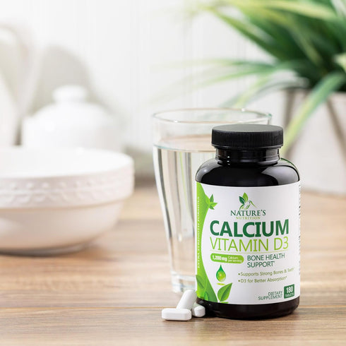 Calcium 1200 mg Plus Vitamin D3, 180 Tablets, Bone Health & Immune Support, Extra Strength
