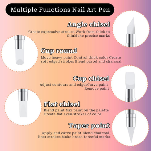 5 Pcs Nail Art Sculpture Pen, Dual Tipped Silicone Nail Tools for Nail Art Design and Drawing