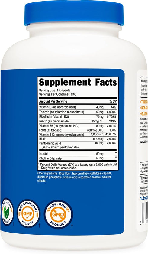 Nutricost Vitamin B Complex 460mg, 240 Capsules with Vitamin C for Energy Support
