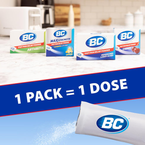 BC Powder Pain Reliever, Cherry Flavor Aspirin Dissolve Packs, 4 Count Powder Packets