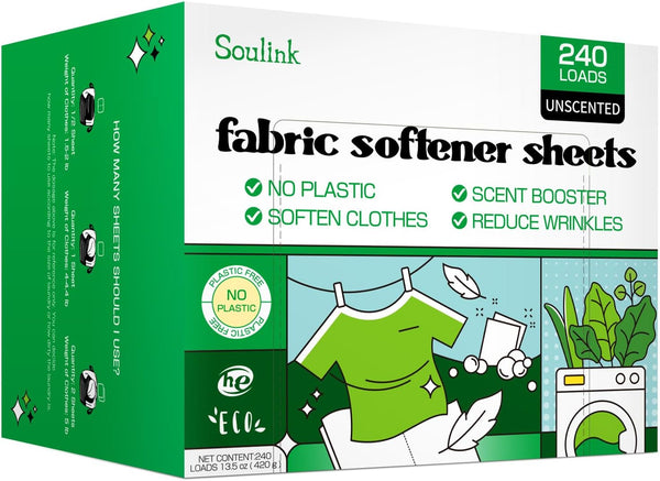 Fabric Softener Sheets - No Plastic Jug Soap Strips for Washing Machine, Alternative to Liquid and Pods, Unscented, Up