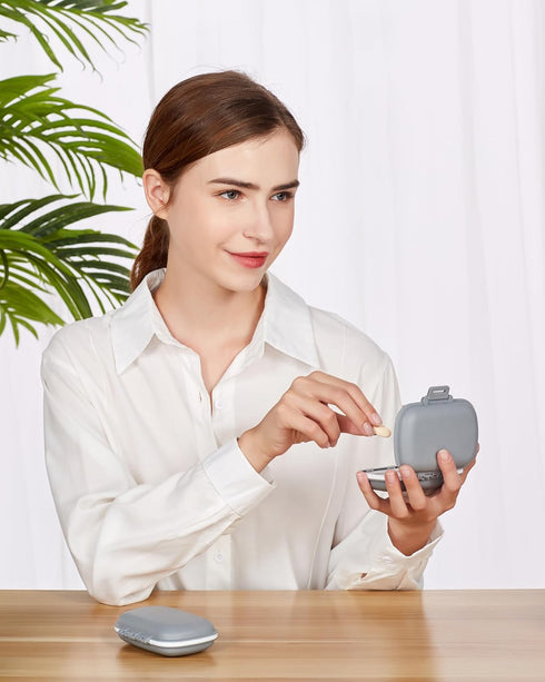 Holii Travel Pill Organizer - Gray Portable Pill Case with 8 Compartments for Daily Vitamins and Medicine
