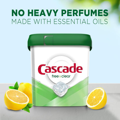 Cascade Free & Clear ActionPacs, Dishwasher Detergent, Lemon Essence, 62 Count