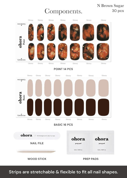 ohora Semi Cured Gel Nail Strips (N Brown Sugar), Brown Marble, Works with Any UV/LED Lamps, Salon-Quality