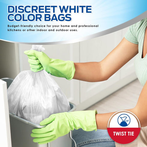 PAMI 13-Gallon Tall Kitchen Garbage Bags, 130-Pack, White with Twist Ties, Unscented Odor-Control Trash Can Liners