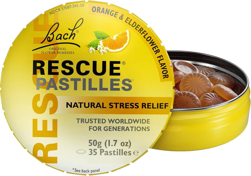 Bach RESCUE PASTILLES, Natural Stress Relief Lozenges, Orange & Elderflower Flavor, Vegetarian, 35 Count