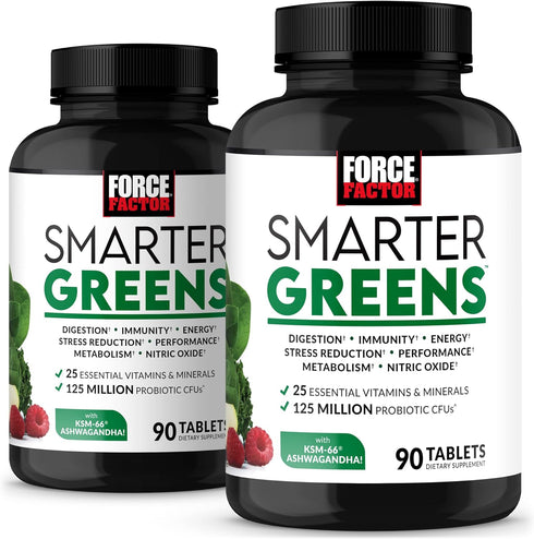 FORCE FACTOR Smarter Greens Tablets, 2-Pack, Greens Supplement with 25+ Superfoods, 180 Tablets