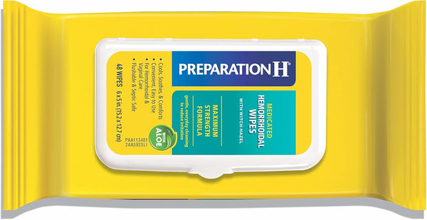 Preparation H Hemorrhoid Flushable Wipes with Witch Hazel for Skin Irritation Relief, 48 Count