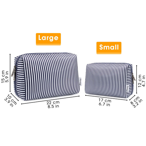 Narwey Cute Makeup Bag, Travel Cosmetic Organizer with Compartments for Women and Girls (Large, Blue Stripe)