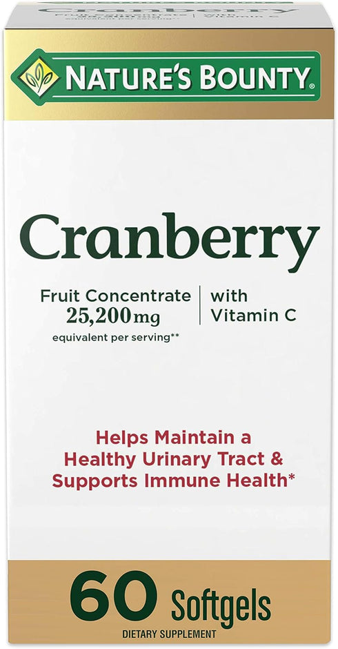 Nature's Bounty Cranberry Dietary Supplement - 60 Ct, Supports Urinary Tract and Immune Health, Softgels, 25,200 Mg