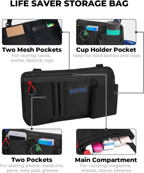 ZHCHG Wheelchair Side Bag with Cup Holder, Wheelchair Armrest Pouch Accessories for Walker, Rollator, Electric Scooter
