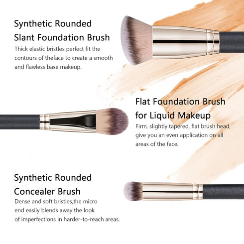 Makeup Brushes, Raffaello 3Pcs Foundation Brushes Set for Liquid Makeup Blending and Buffing