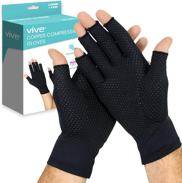 Vive Fingerless Arthritis Gloves for Men & Women, Copper Infused Fabric for Therapeutic Compression
