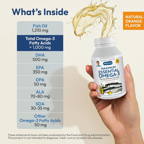 ANDREW LESSMAN Maximum Essential Omega-3 Orange - 60 Softgels, Ultra-Pure, High Potency Omega-3 Oils