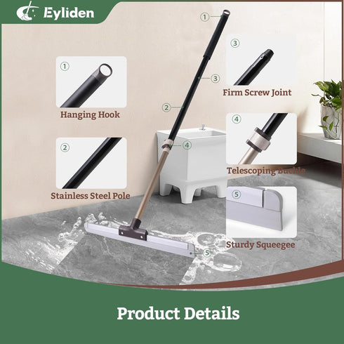 Eyliden Floor Squeegee Scrubber: Soft Floor and Window Squeegee with Telescopic Handle for Bathroom and Kitchen