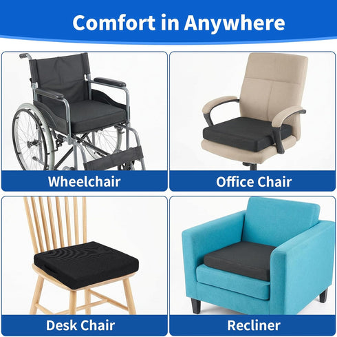 YOUFI Wheelchair Seat Cushion with Waterproof Layer Breathable Cover, High Rebound Memory Foam, Non-Slip Bottom
