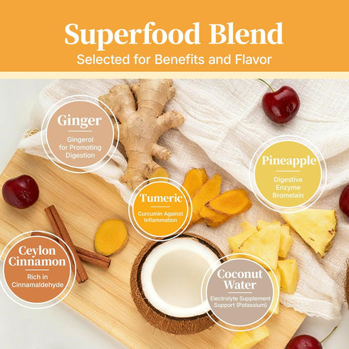 Immunity 30 Juicing Ginger Shots, Pineapple Ginger Turmeric Drink with Vitamin C, Zinc & lron, Superfood Juice Powder