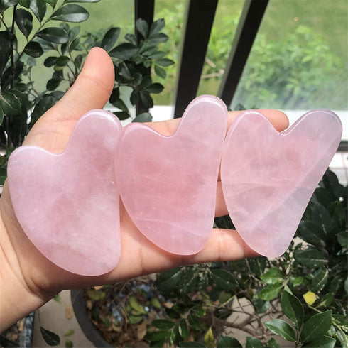 Natural Rose Quartz Gua Sha Massage Tool for Body Skin Facial, Crystal Scraping Board for SPA Therapy