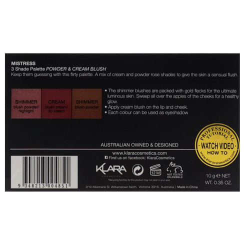 Klara Cosmetics Contour Bronze Blush and Highlight Palette, Makeup Palette with Matte and Shimmer, Mistress