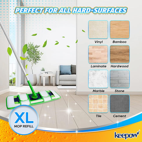 KEEPOW XL Wet Pads Refills for Swiffer XL - Reusable Microfiber Mop Pads for Hardwood Floor (4 Pack)