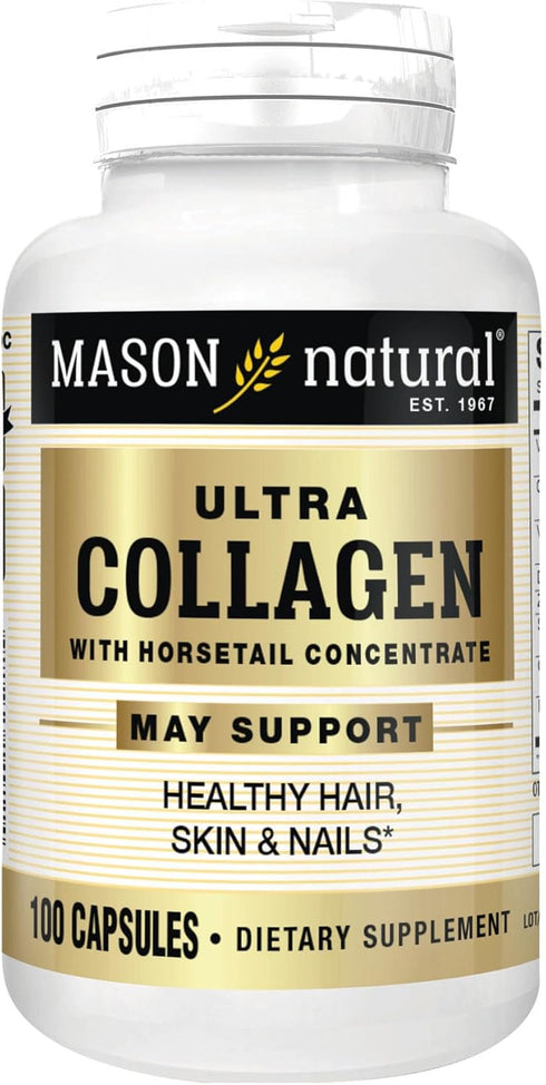 MASON NATURAL Ultra Collagen Capsules, 100 Count, 100% Pure Hydrolyzed Supplement for Healthy Skin, Hair, Nails & Joints