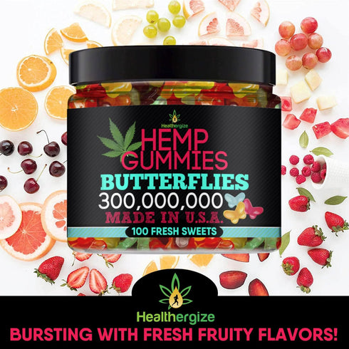 Hemp Gummies Premium - Delicious Butterflies Gummy Bears, Natural Candy for Peace and Relaxation, 100 Count