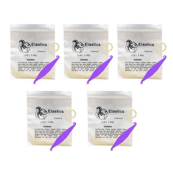 1/8 Inch Orthodontic Elastics, 500 Pack, Medium 3.5 Ounce, Fix Tooth Gap, 5 Pack Elastic Placer for Braces