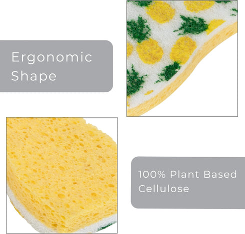 Smart Design Non-Scratch Cellulose Smart Scrub Sponge - Set of 9 - Ultra Absorbent - Ergonomic Shape - Fruit Pattern