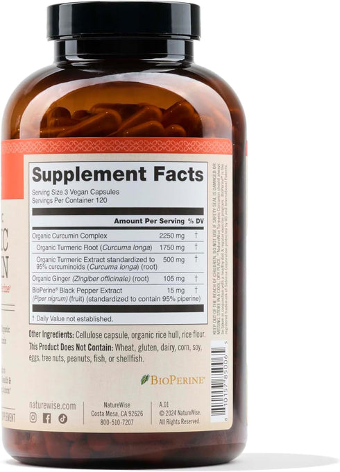 NatureWise Curcumin Turmeric 2250mg - Enhanced Bioavailability for Joint Support, Vegan, 360 Capsules