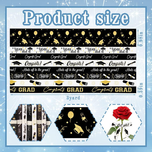 Hying 8 Rolls 2024 Graduation Ribbons for Wrapping Gifts, Congratulations Grosgrain Ribbons for Graduation Decoration DIY Party, 3/8"/ 2" X 24 Yards Class of 2024 White Black Ribbon for Graduation