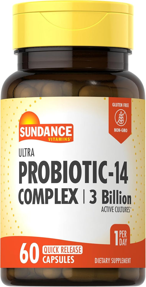 Sundance Probiotic-14 Complex | 60 Capsules with 3 Billion Active Cultures, Non-GMO and Gluten Free Supplement