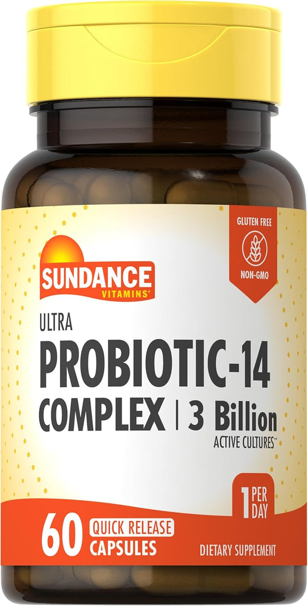 Sundance Probiotic-14 Complex | 60 Capsules with 3 Billion Active Cultures, Non-GMO and Gluten Free Supplement