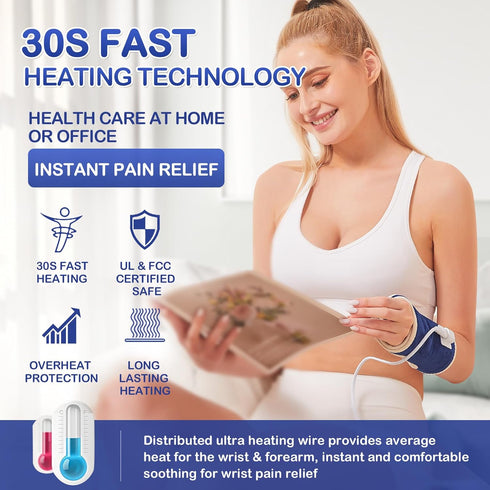 JOBYNA Heating Pad for Wrist Pain - Fast Heat Heated Wrist Wrap with Auto Shut Off, Suitable for Arthritis, Carpal